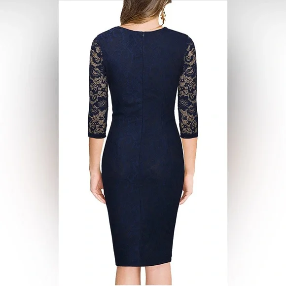 Floral lace retro fitted cocktail pencil dress - Picture 2 of 4